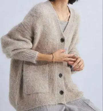 green label 알파카 믹스 샤기 V넥 가디건