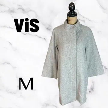 새상품급 [ VIS ] 집업 스탠드 카라 코트 소매 플레어 울 그레이 M