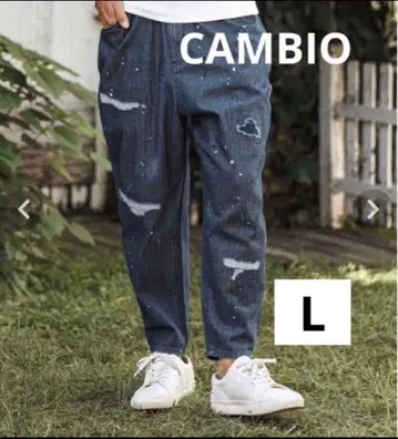 새상품 CAMBIO 헤링본 데님 페인터 팬츠 L