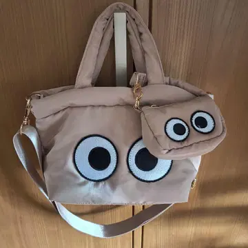 동그란 눈 디자인 토트백 베이지 중형