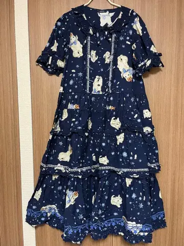 핑크하우스*고양이 패턴*롱 원피스*스노우 페어리 테일 패턴 크리스마스 눈