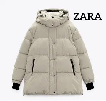 ZARA 퍼프 자켓 롱 기장 S 베이지 방풍 후드 오버 사이즈