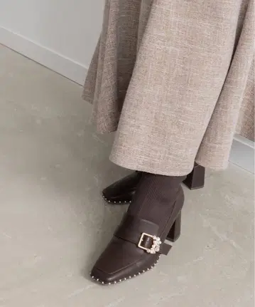 RANDA 니트 도킹 부츠 다크 브라운