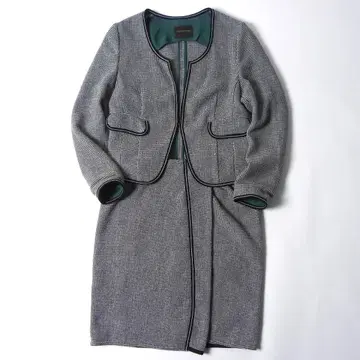 투모로우랜드 컬렉션 노카라 트위드 스커트 수트 포멀