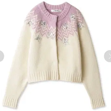 새상품 미사용 택 포함 퍼 라벤더 노르딕 무늬 숏 기장 가디건