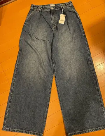 다크 블루 와이드 레그 데님 여성 팬츠