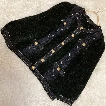 [고품질] Leilian 펄 장식 니트 가디건 블랙 9호 포멀