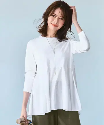 23구 내추럴 코튼 베어 콤비 페플럼 티셔츠