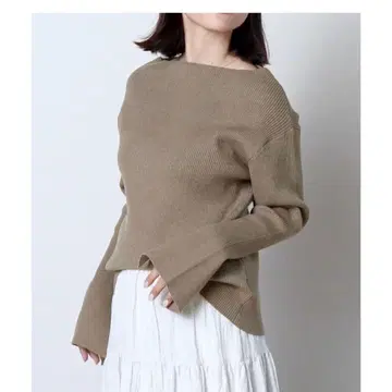 meri 미일리 보트넥 커프스 니트탑 브라운