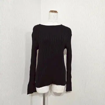 IEDIT 코튼 리브 니트 ( M ) 소매 슬릿 무지 네이비