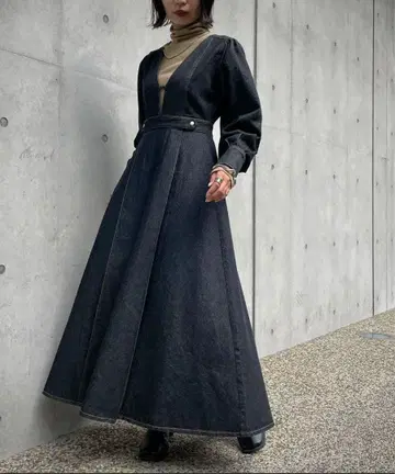 g'aime 앙제므 V넥 데님 원피스 블랙