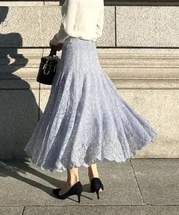 JENNE 니트 레이스 플레어 스커트