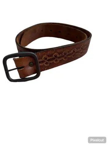 브라운 가죽 자수 디자인 벨트 40s