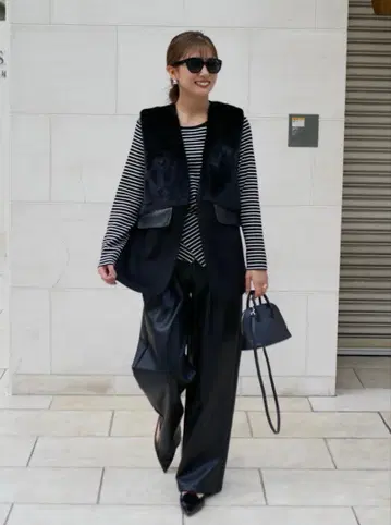 bebeod 인조 가죽 포켓 퍼 베스트