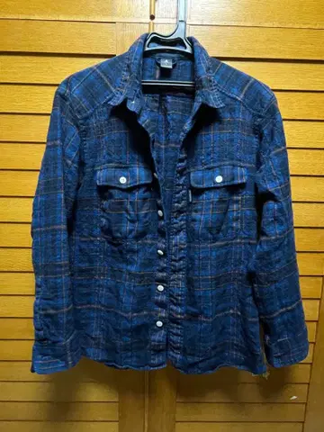 울 100% mont-bell 체크 무늬 긴팔 셔츠 L