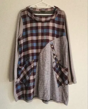 유민 체크 무늬 긴팔 튜닉