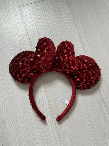 미키 모양 빨간색 스팽글 머리띠