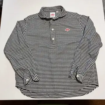 단톤 깅엄 체크 풀오버 라운드 칼라 셔츠 36 화이트 블랙