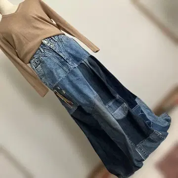 데님 리메이크 롱 스커트 앞뒤 교체 자유