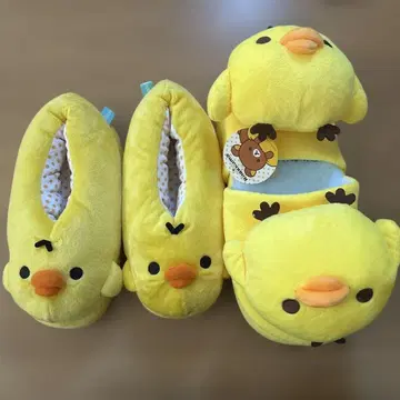 리락쿠마 키이로이토리 봉제 인형 룸슈즈 봉제 인형 슬리퍼