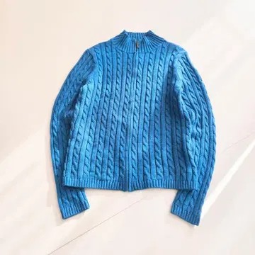 LLBean 코튼 집업 니트 블루 M S7