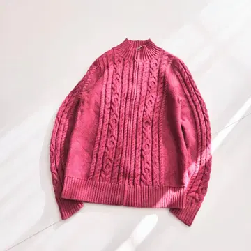 LLBean 코튼 집업 니트 핑크 M S6