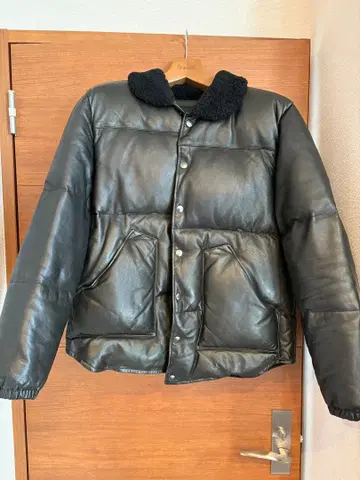 [ 새상품급 ] 론 헤르만 가죽 다운 자켓 보아 옷깃 블랙 L