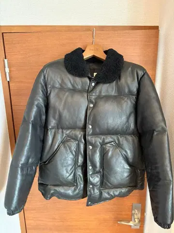 [ 새상품급 ] 론 헤르만 가죽 다운 자켓 보아 옷깃 블랙 L