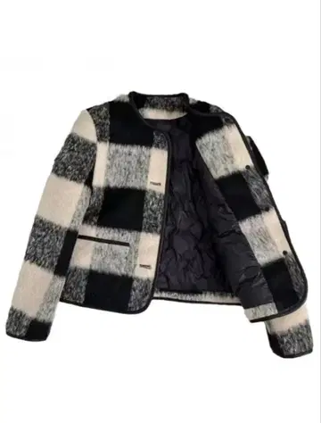 새상품 미사용 택 포함 체크 무늬 자켓 아우터 숏 기장 코트
