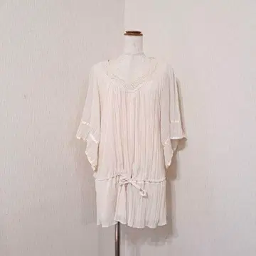 미쉘클랑 플레어 슬리브 플리츠 풀오버 레이스 리본 [38]