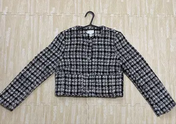 H&M 트위드 크롭 자켓 블랙 화이트 XS