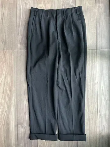 50s 슬랙스 버튼 플라이 울 블랙