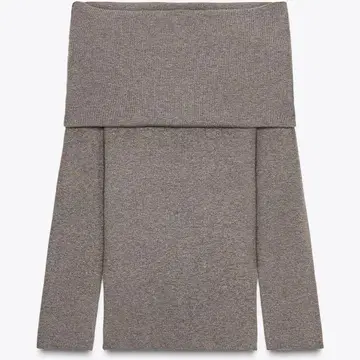 ZARA 개더 스트랩리스 니트탑 몰 그레이