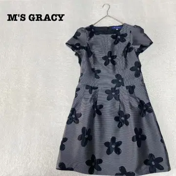 DE0024 [엠즈 그레이시] 원피스 [40] 꽃무늬 플레어 보더 그레이