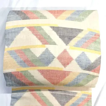 나고야 오비 견직 컬러풀 기하학 가로 줄무늬 기모노 오비 021k