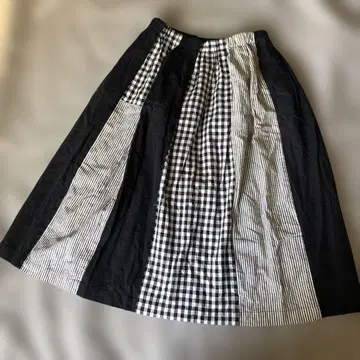 새상품급 blue willow 마 혼방 깅엄 체크 롱 스커트 내추럴