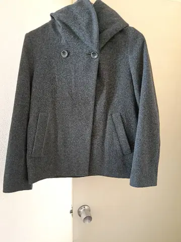 그레이 노카라 후드 부착 자켓 S 사이즈