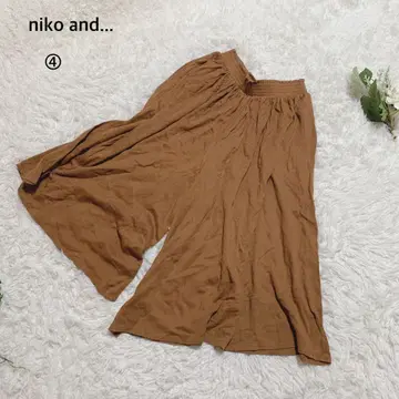 니코앤드 와이드 팬츠 면 혼방 루즈핏 체형 커버 허리밴딩 L 브라운