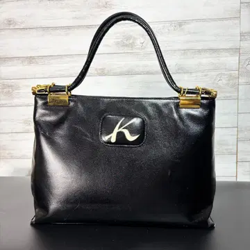 KITAMURA 가죽 핸드백 로고 플레이트 금장 장식 블랙 키타무라