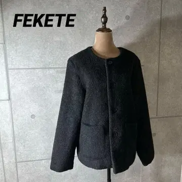 FEKETE 여성용 노카라 울 샤기 자켓 블랙 S
