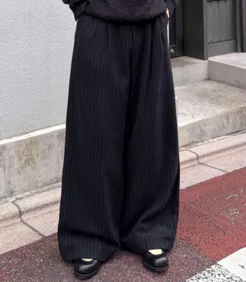 Sinss 플란넬 2턱 와이드 스트라이프 슬랙스