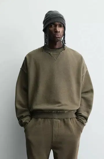 ZARA 남성용 워시드 크루넥 맨투맨 L