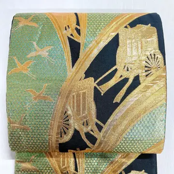 후쿠로 오비 후리소데 오비 학 고쇼구루마 금실 기모노 005k