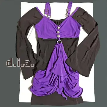 d.i.a. 보라색 블랙 플레어 슬리브 미니 원피스 헤이세이 갸루 y2k