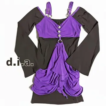 d.i.a. 보라색 블랙 플레어 슬리브 미니 원피스 헤이세이 갸루 y2k