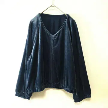 JIZZO 벨로아 자켓 저지 풀 집업 크롭 파랑 40 일본제