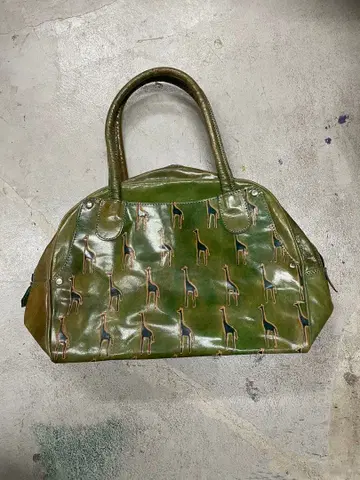 에나멜 핸드백 y2k 기린 올 패턴 레트로 카키 그린