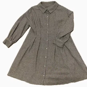 체크 무늬 긴팔 셔츠 원피스