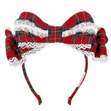 Angelic Pretty 프리티 큐티 머리띠 (타탄 체크 빨간색)