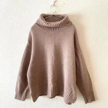 니트 스웨터 사이드 슬릿 오프 터틀 긴팔 캐주얼 F